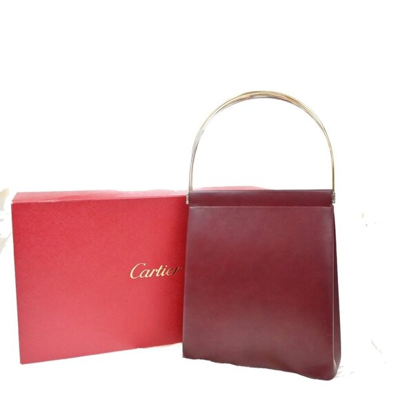 CARTIER Logo Trinity Tricolor Handle Hand Bag Leather Red France 76KB453 - Picture 1 of 14